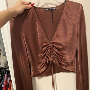 Brown Zara long sleeve crop top